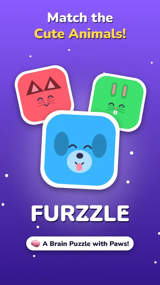 Furzzle title screen with dog, cat and bunny tiles