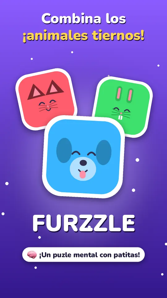 Pantalla de inicio de Furzzle con fichas de perro, gato y conejito
