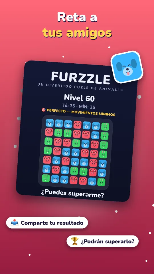Una tarjeta de resultado para compartir que pregunta: ¿Puedes superarme?