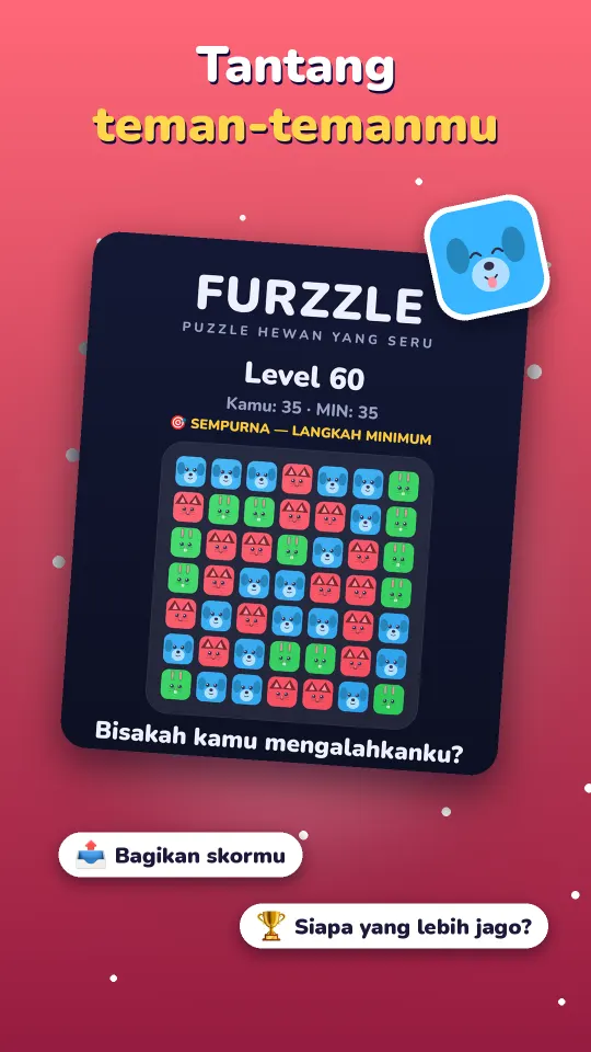 Kartu hasil yang bisa dibagikan dengan pertanyaan: Bisa kalahkan aku?