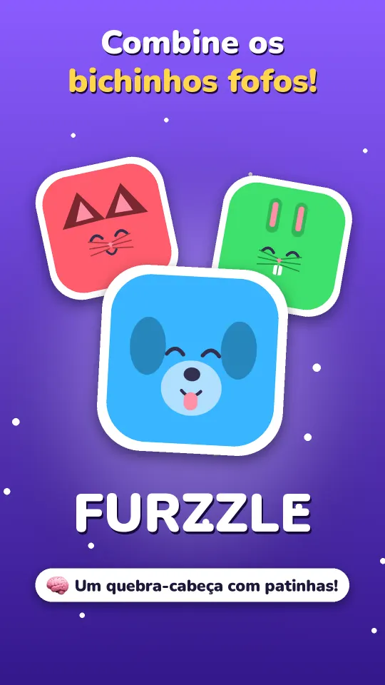 Tela inicial do Furzzle com peças de cão, gato e coelhinho