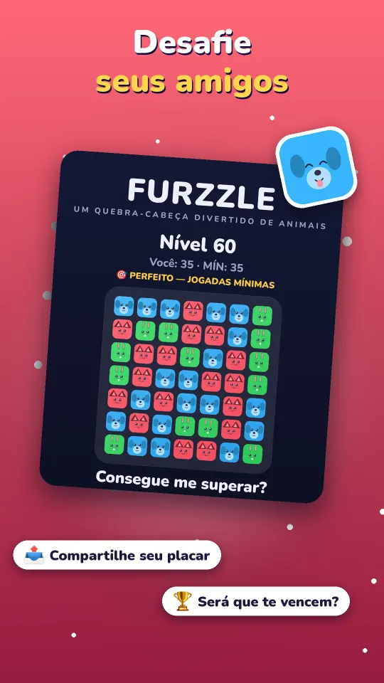Um cartão de resultado para compartilhar que pergunta: Consegue me superar?